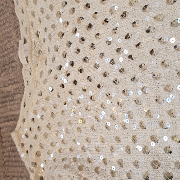 Chico's Lacey Knit Sequins Sweater | Ivory | Size 1 - Picture 2 of 4